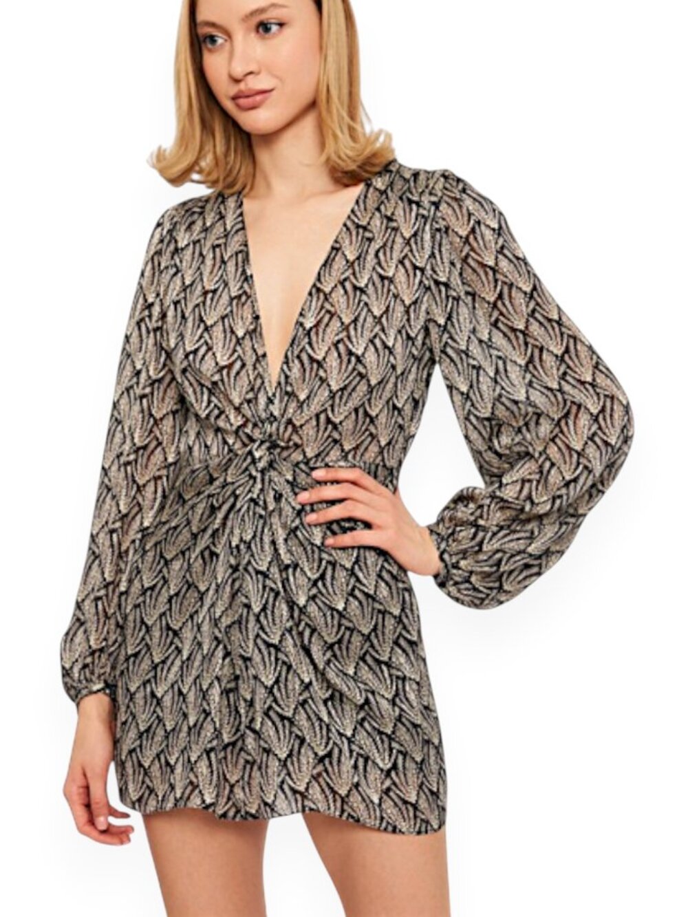 Zara Black Multicolor Metallic Thread Print Knotted Mini Dress Evening NWT New L